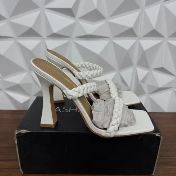 Fashion Nova White Braided Strap Heels - Picture 3 of 4